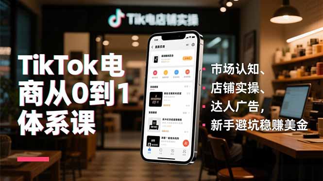 TikTok电商从0到1体系课,市场认知、店铺实操、达人广告,新手避坑稳赚美金-云阁资源网