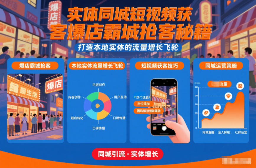 实体同城短视频获客爆店霸城抢客秘籍，打造本地实体的流量增长飞轮-云阁资源网