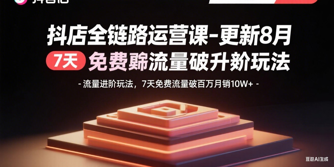 抖店全链路运营课-更新8月：流量进阶玩法，7天免费流量破百万月销10W+-云阁资源网