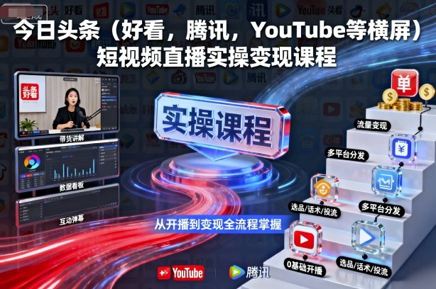 今日头条(好看，腾讯，YouTube等横屏)短视频直播实操变现课程-云阁资源网