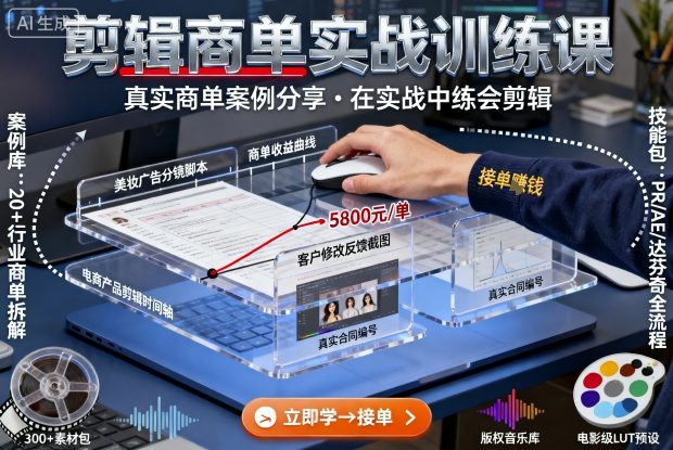 剪辑商单实战训练课，真实商单案例分享，在实战中练会剪辑-云阁资源网