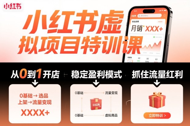 小红书虚拟项目特训课，帮你从0到1打造稳定盈利的店铺，抓住流量红利(更新9月)-云阁资源网