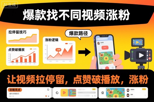 爆款找不同视频涨粉，让视频拉停留，实现点赞，破播放，涨粉-云阁资源网