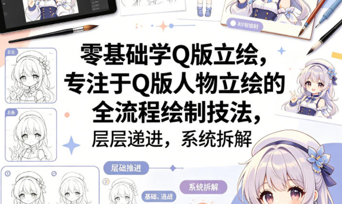 零基础学Q版立绘，专注于Q版人物立绘的全流程绘制技法，层层递进，系统拆解-云阁资源网