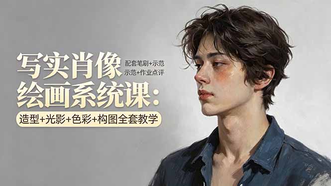 写实肖像绘画系统课：造型+光影+色彩+构图全套教学，配套笔刷+示范+作业点评-云阁资源网