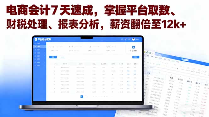 电商会计7天速成，掌握平台取数、财税处理、报表分析，薪资翻倍至12k+-云阁资源网