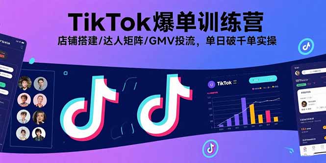 TikTok爆单训练营，店铺搭建/达人矩阵/GMV投流，单日破千单实操-云阁资源网