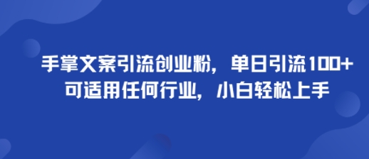 手掌文案引流创业粉，单日引流100+，可适用任何行业，小白轻松上手-云阁资源网