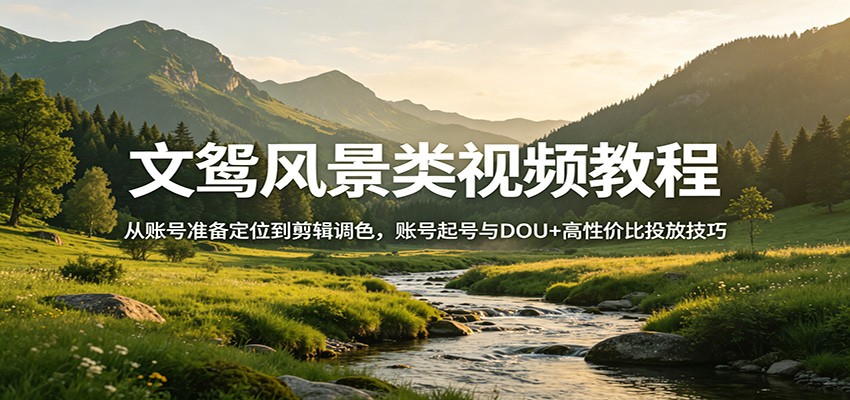 文鸳风景类视频教程：从账号准备定位到剪辑调色，账号起号与DOU+高性价比投放技巧-云阁资源网