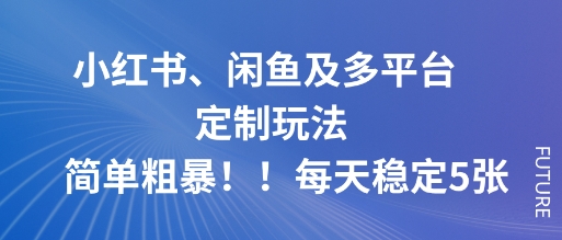 小红书、闲鱼及多平台定制玩法简单粗暴！每天稳定5张-云阁资源网