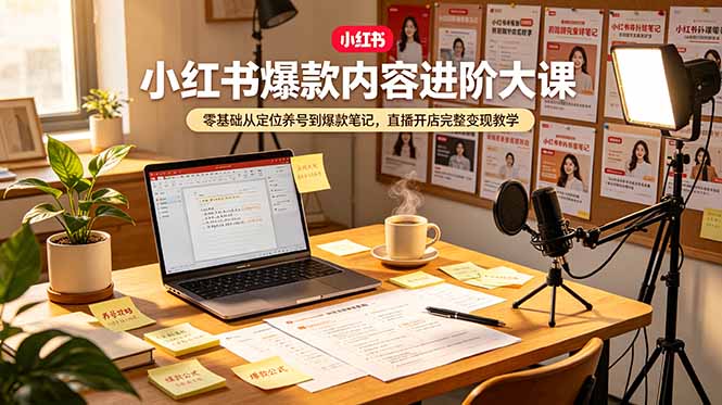 小红书爆款内容进阶大课，零基础从定位养号到爆款笔记，直播开店完整变现教学-云阁资源网