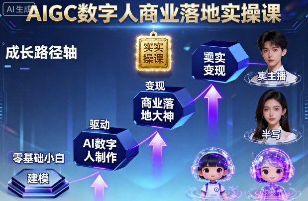 AIGC数字人商业落地实操课，从零基础小白到AI数字人大神-云阁资源网
