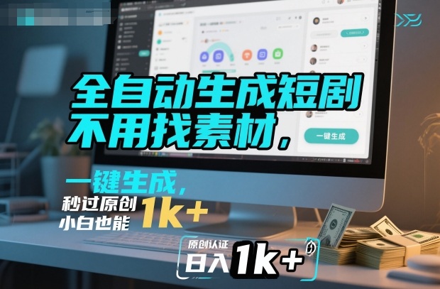 全自动生成短剧，不用找素材，不用剪辑，一键生成，秒过原创，小白也能轻松日入1k+【揭秘】-云阁资源网