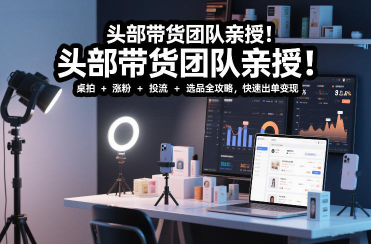 头部带货团队亲授！专业短视频实拍带货课：桌拍+涨粉+投流+选品全攻略，快速出单变现，月入2w+-云阁资源网