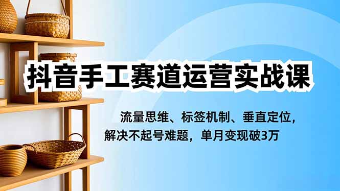 抖音手工赛道运营实战课,流量思维、标签机制、垂直定位,解决不起号难题,单月变现破3万-云阁资源网