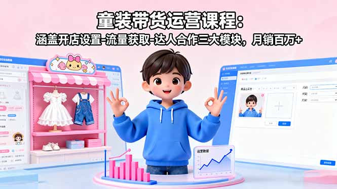 童装带货运营课程：涵盖开店设置-流量获取-达人合作三大模块，月销百万+-云阁资源网