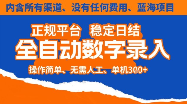 全自动数字录入,单机日入3张+,内含所有渠道全程免费零成本,操作简单可矩阵开干【揭秘】-云阁资源网