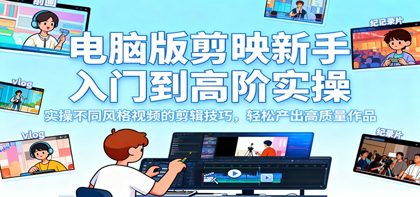 电脑版剪映新手入门到高阶实操，实操不同风格视频的剪辑技巧，轻松产出高质量作品-云阁资源网