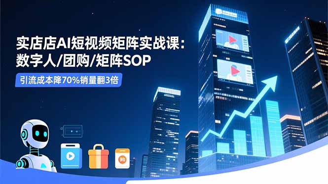 实体店AI短视频矩阵实战课：数字人/团购/矩阵SOP，引流成本降70%销量翻3倍-云阁资源网