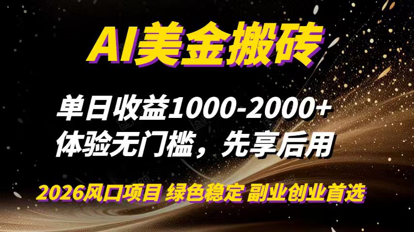 AI美金搬砖，单日收益1000-2000+，2025风口项目，可以副业，可以全职，可以工作室放大-云阁资源网