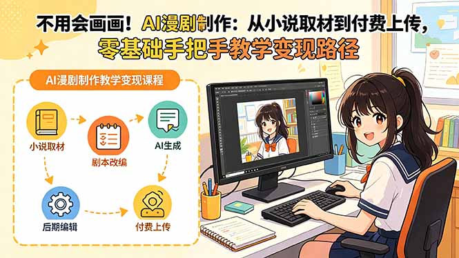 不用会画画！AI漫剧制作：从小说取材到付费上传，零基础手把手教学变现路径-云阁资源网