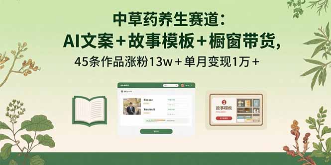 中草药养生赛道：AI文案+故事模板+橱带货，45条作品涨粉13w+单月变现1万+-云阁资源网
