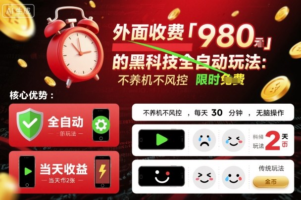 外面收费980的黑科技全自动玩法，不养机不风控，每天30分钟，无脑操作，当天收益2张【揭秘】-云阁资源网