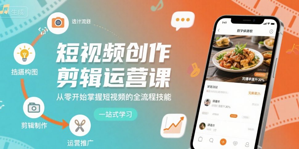 短视频创作剪辑运营课，从零开始掌握短视频的全流程技能-云阁资源网