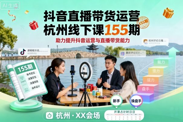 抖音直播带货运营杭州线下课155期，助力提升抖音运营与直播带货能力-云阁资源网