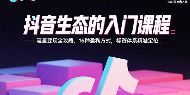 抖音生态的入门课程：流量变现全攻略，16种盈利方式，标签体系精准定位-云阁资源网