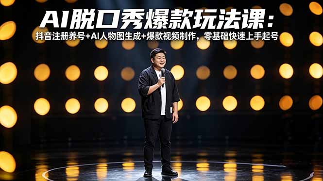 AI脱口秀爆款玩法课：抖音注册养号+AI人物图生成+爆款视频制作，零基础快速上手起号-云阁资源网