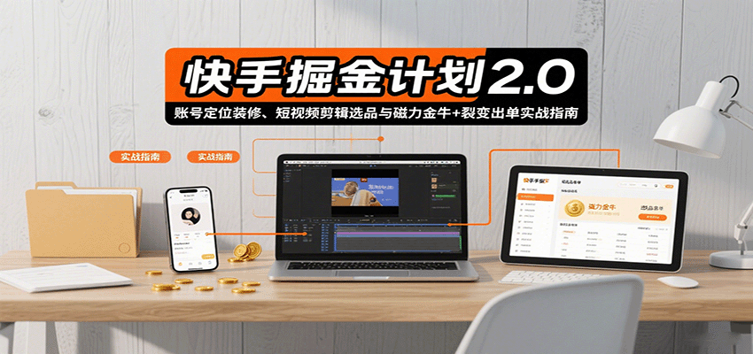 快手掘金计划2.0，账号定位装修、短视频剪辑选品与磁力金牛+裂变出单实战指南-云阁资源网