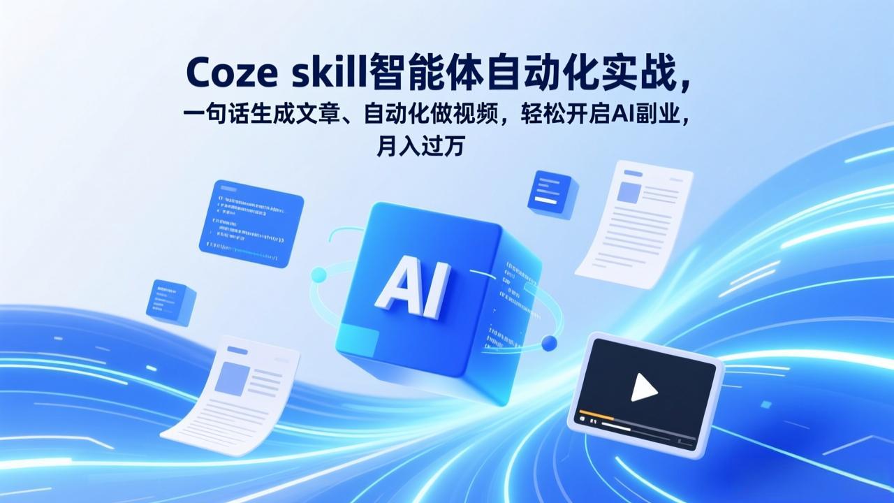 Coze skill智能体自动化实战，一句话生成文章、自动化做视频，轻松开启AI副业，月入过万-云阁资源网