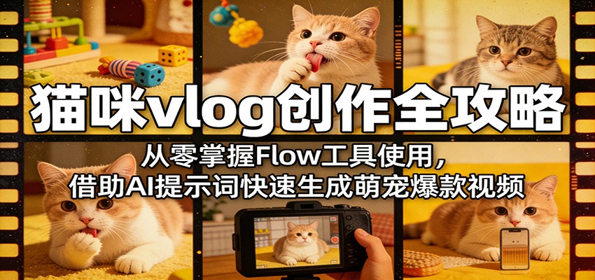 猫咪vlog创作全攻略：从零掌握Flow工具使用，借助AI提示词快速生成萌宠爆款视频-云阁资源网
