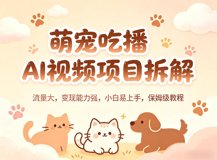 萌宠吃播AI视频项目拆解，流量大，变现能力强，小白易上手，保姆级教程-云阁资源网