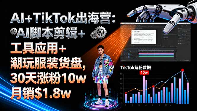 AI+TikTok出海营:AI脚本剪辑+工具应用+潮玩服装货盘,30天涨粉10w月销$1.8w-云阁资源网