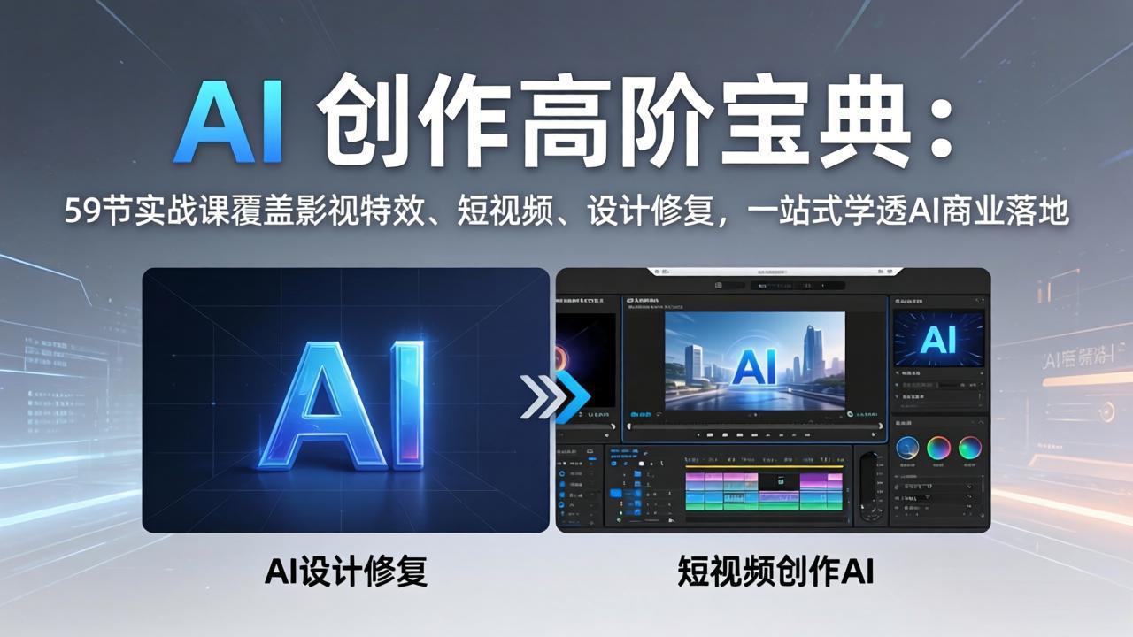 AI 创作高阶宝典：59节实战课覆盖影视特效、短视频、设计修复，一站式学透AI商业落地-云阁资源网