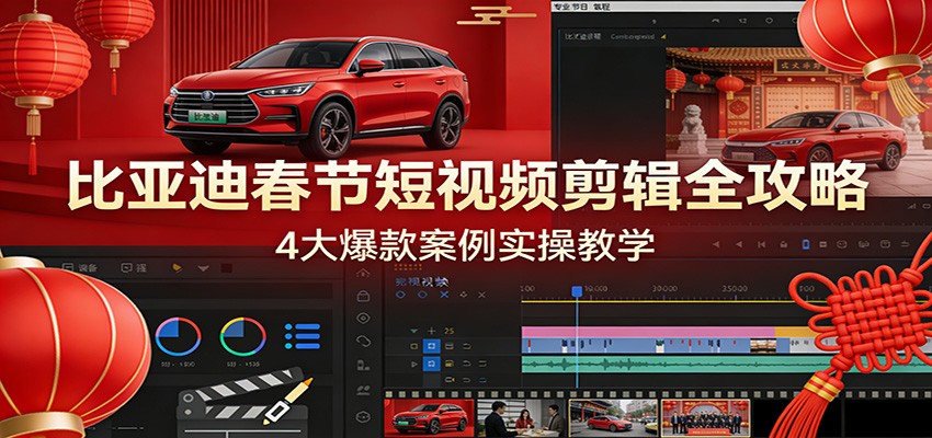 比亚迪春节短视频剪辑全攻略，4大爆款案例实操教学-云阁资源网