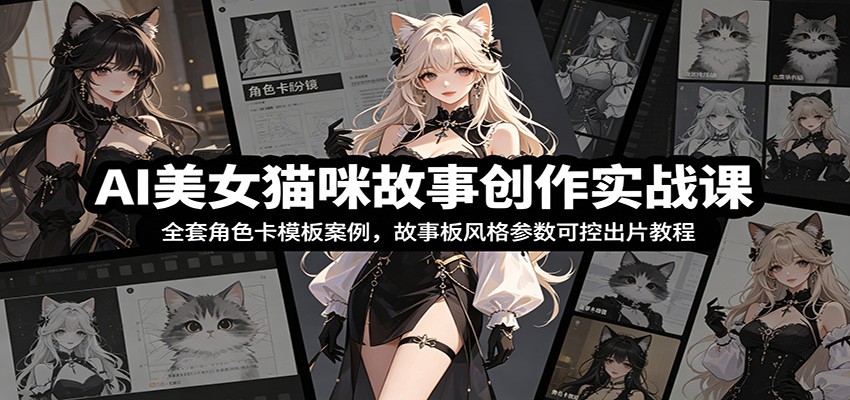 AI美女猫咪故事创作实战课：全套角色卡模板案例，故事板风格参数可控出片教程-云阁资源网