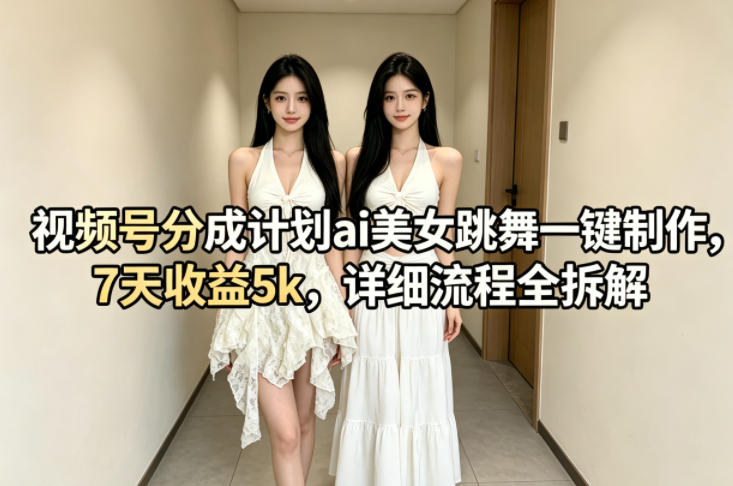 视频号分成计划ai美女跳舞一键制作，7天收益5k，详细流程全拆解-云阁资源网