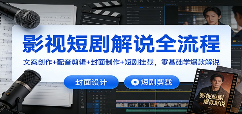 影视短剧解说全流程：文案创作+配音剪辑+封面制作+短剧挂载，零基础学爆款解说-云阁资源网