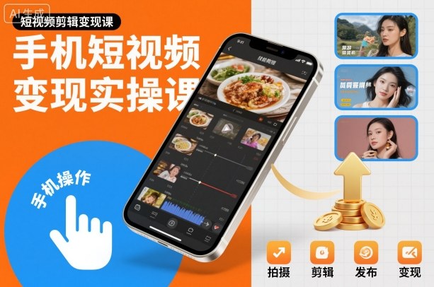手机短视频变现实操课，短视频剪辑变现课-云阁资源网