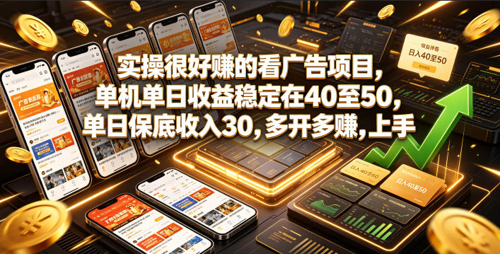 实操很好賺的看广告项目，单机单日收益稳定在40至50，单日保底收入30，多开多賺，上手就能变现【揭秘】-云阁资源网