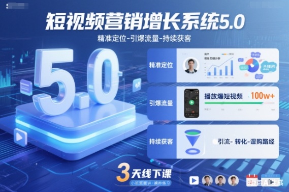短视频营销增长系统5.0,精准定位-引爆流量-持续获客,3天线下课(音频+图片)-云阁资源网