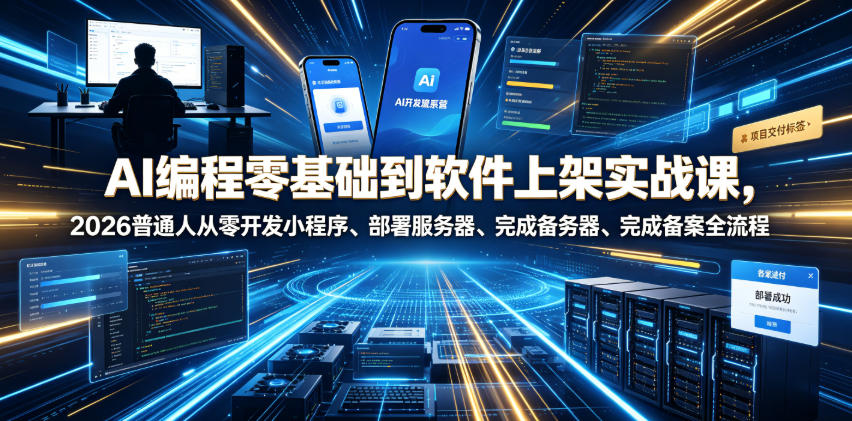 AI编程零基础到软件上架实战课，2026普通人从零开发小程序、部署服务器、完成备案全流程项目落地教程-云阁资源网