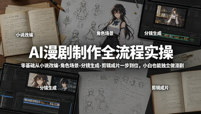 AI漫剧制作全流程实操，零基础从小说改编-角色场景-分镜生成-剪辑成片一步到位，小白也能独立做漫剧-云阁资源网
