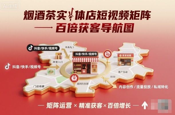 烟酒茶实体店短视频矩阵百倍获客导航图-云阁资源网