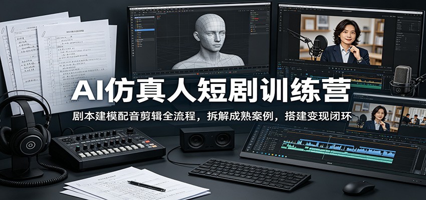 AI仿真人短剧训练营：剧本建模配音剪辑全流程，拆解成熟案例，搭建变现闭环-云阁资源网