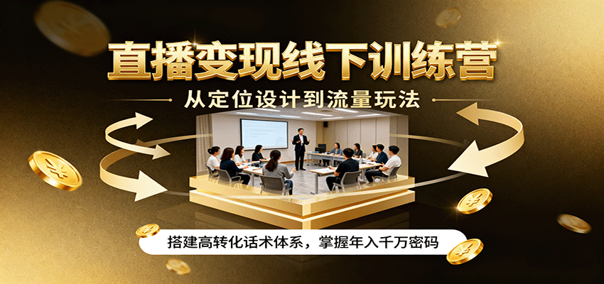 直播变现线下训练营，从定位设计到流量玩法，搭建高转化话术体系，掌握年入千万密码-云阁资源网