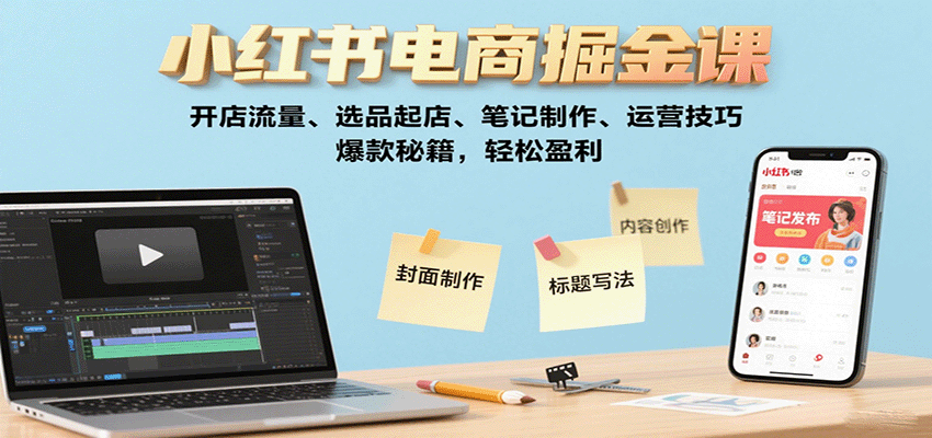 小红书电商掘金课：开店流量、选品起店、笔记制作、运营技巧，爆款秘籍，轻松盈利-云阁资源网